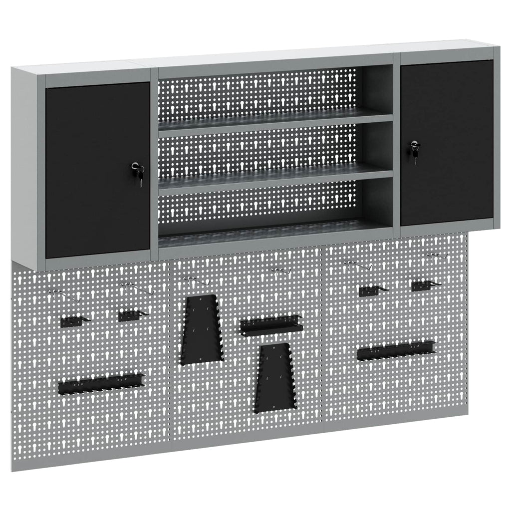 Vidaxl gereedschapskast set met plank 4 pcs zwart gepoedercoat staal