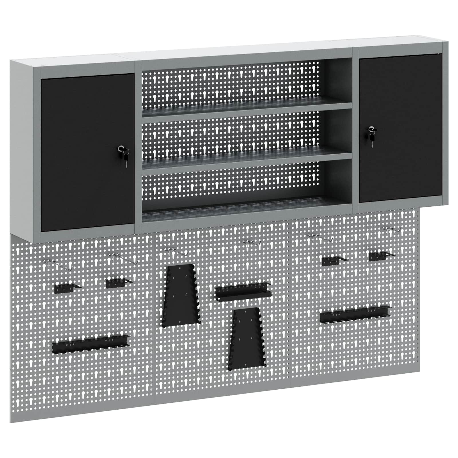 Vidaxl gereedschapskast set met plank 4 pcs zwart gepoedercoat staal