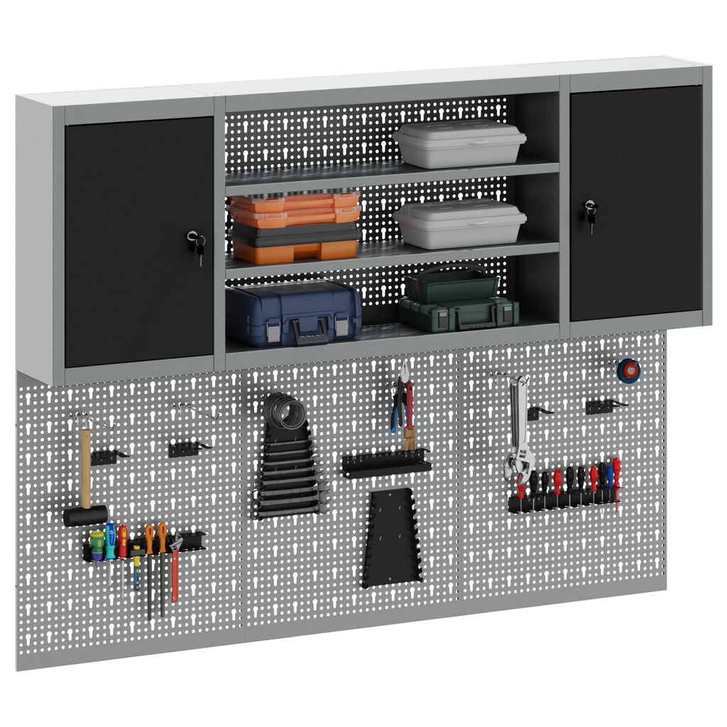 Vidaxl gereedschapskast set met plank 4 pcs zwart gepoedercoat staal
