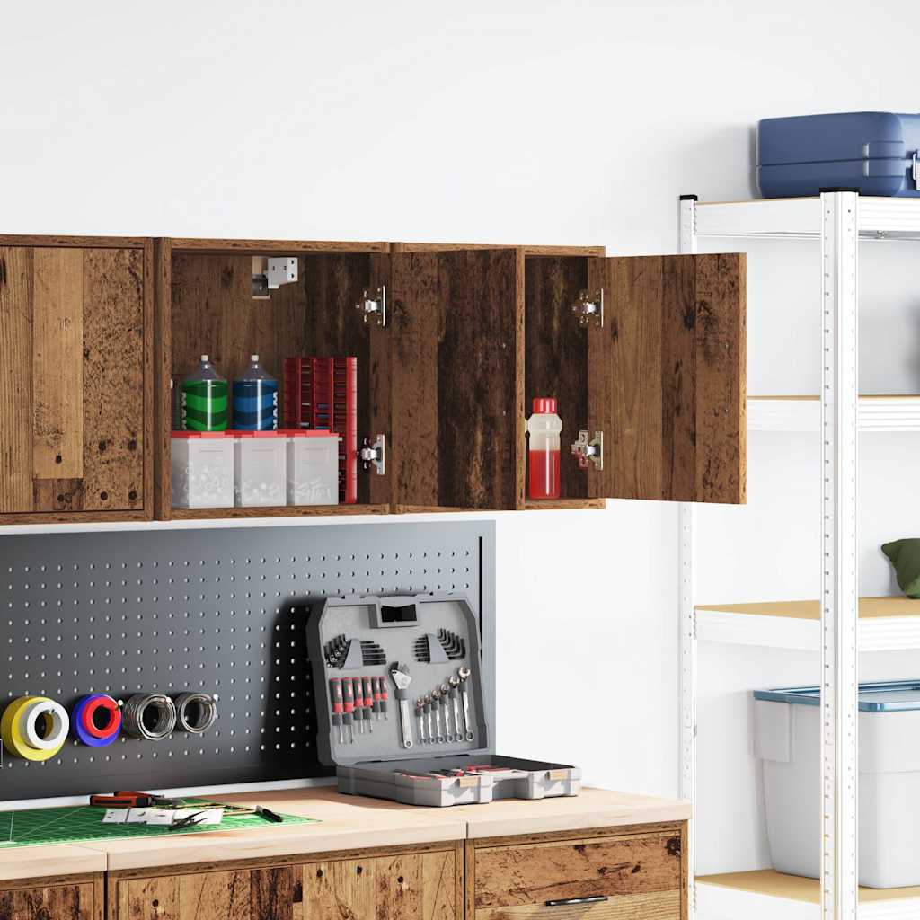 Vidaxl garage wandkasten 2 st bewerkt hout oud hout