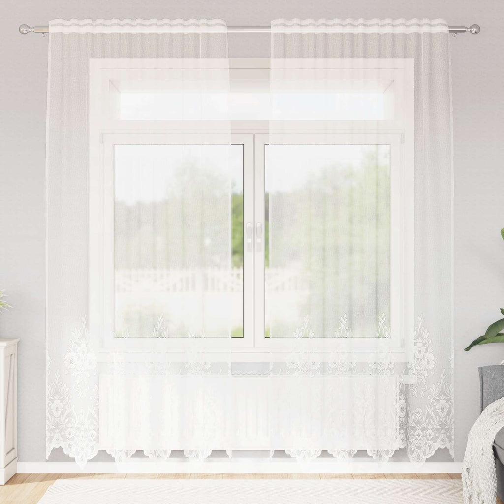 Vidaxl kantgordijn met gordijnen bloemen wit 220x150cm polyester