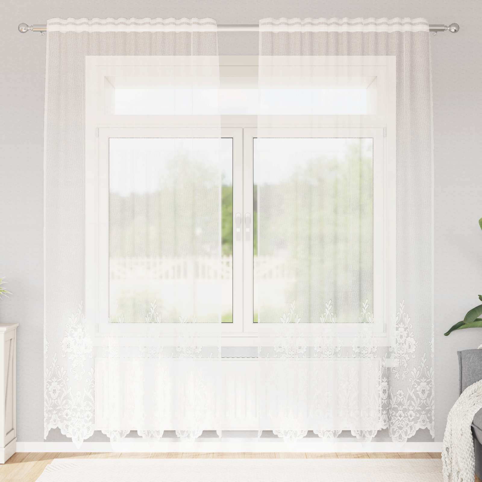 Vidaxl kantgordijn met gordijnen bloemen wit 220x150cm polyester