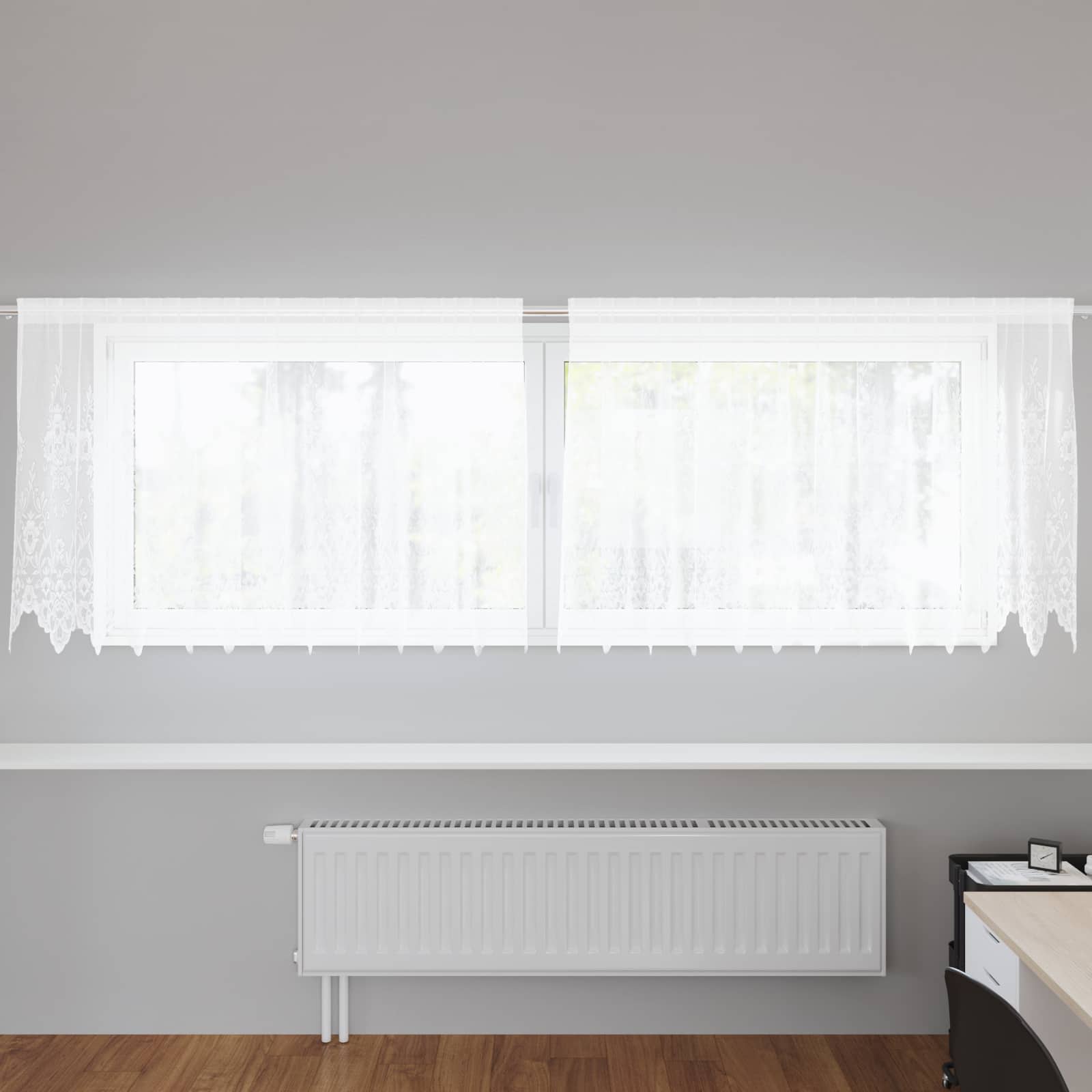 Vidaxl kantgordijn met gordijnen bloemen wit 100 x 300 cm polyester
