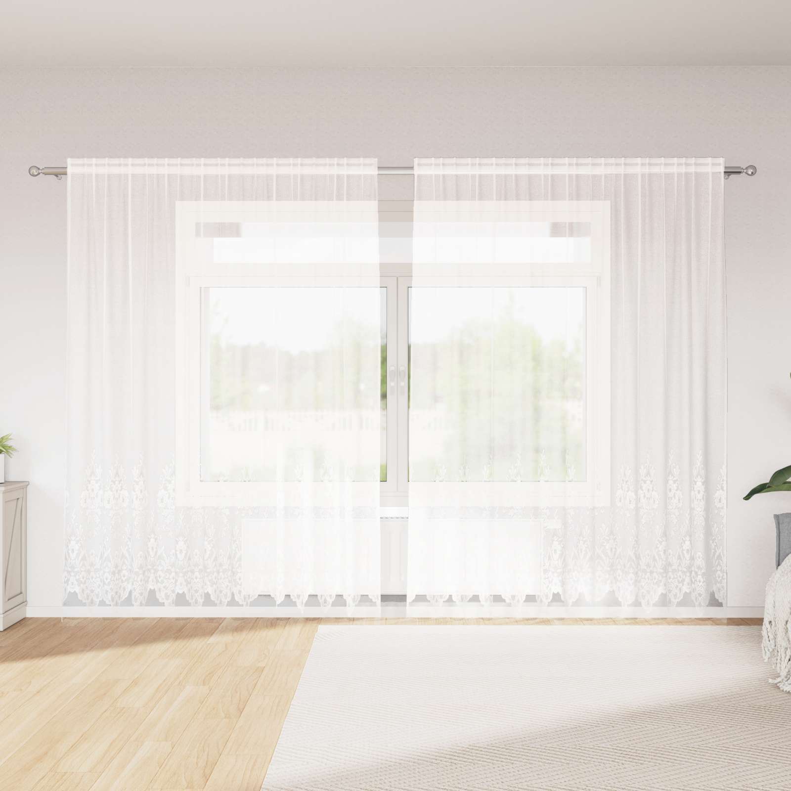 Vidaxl kantgordijn met gordijnen bloemen wit 200 x 300 cm polyester