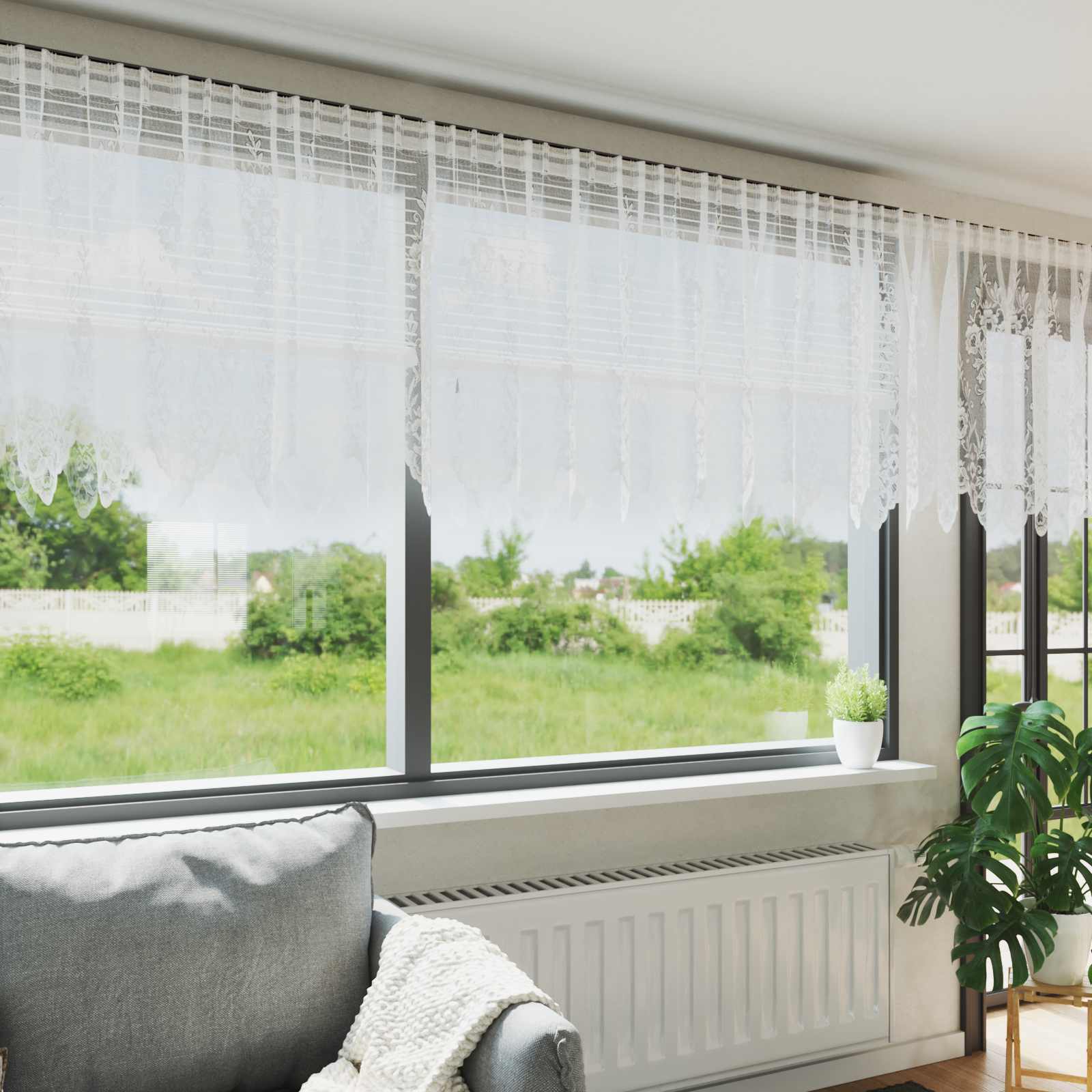 Vidaxl kantgordijn met gordijnen bloemen wit 120 x 750 cm polyester