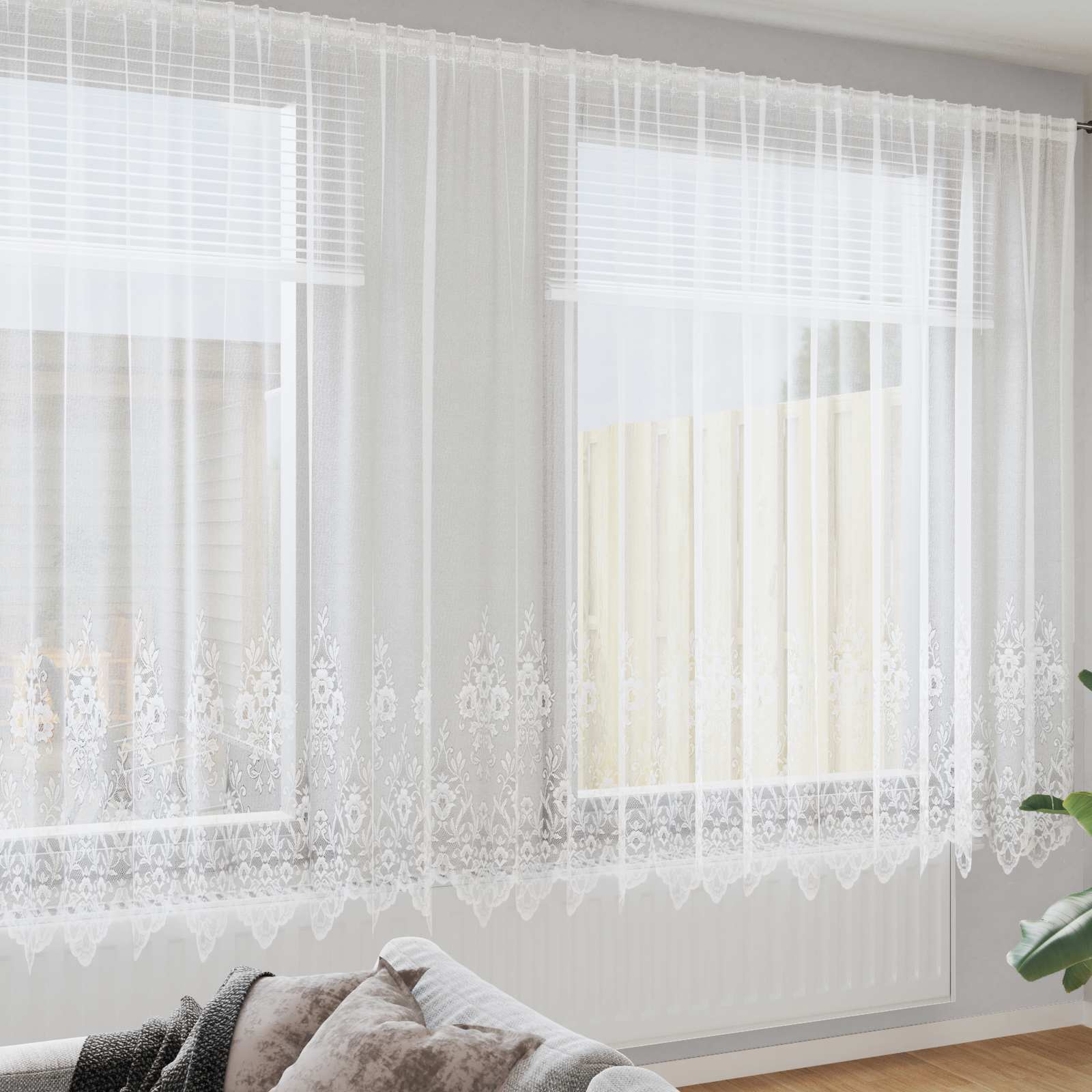 Vidaxl kantgordijn met gordijnen bloemen wit 245 x 750 cm polyester