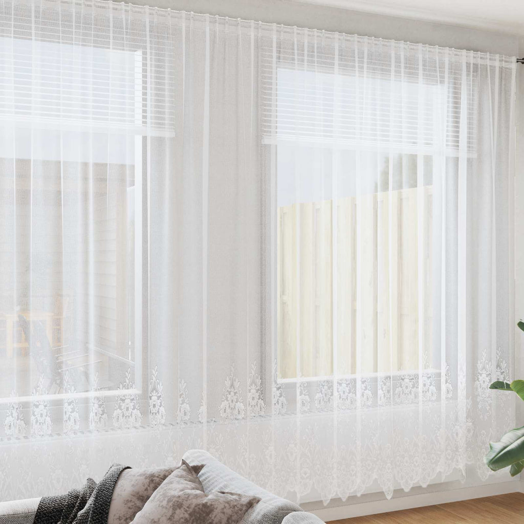 Vidaxl kantgordijn met gordijnen bloemen wit 280 x 750 cm polyester