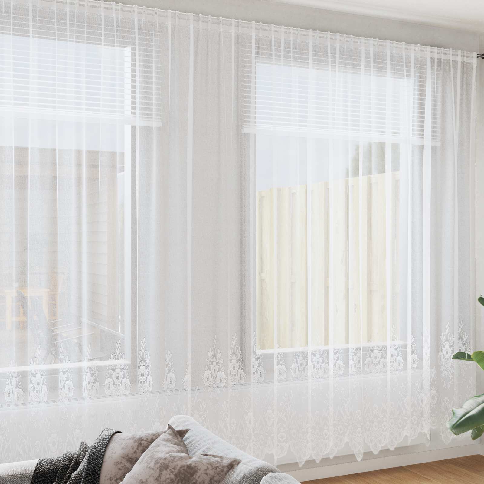 Vidaxl kantgordijn met gordijnen bloemen wit 280 x 750 cm polyester