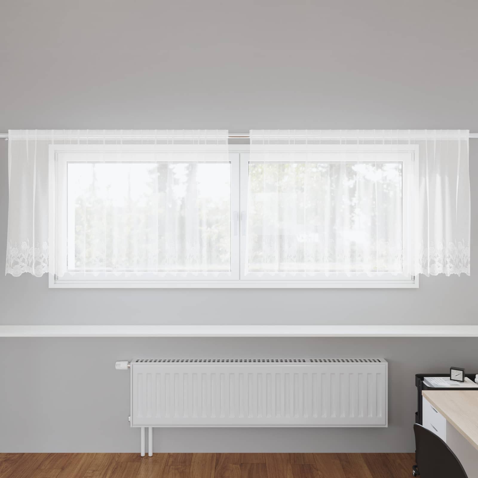 Vidaxl kantgordijn met gordijnen bloemen wit 80 x 300 cm polyester