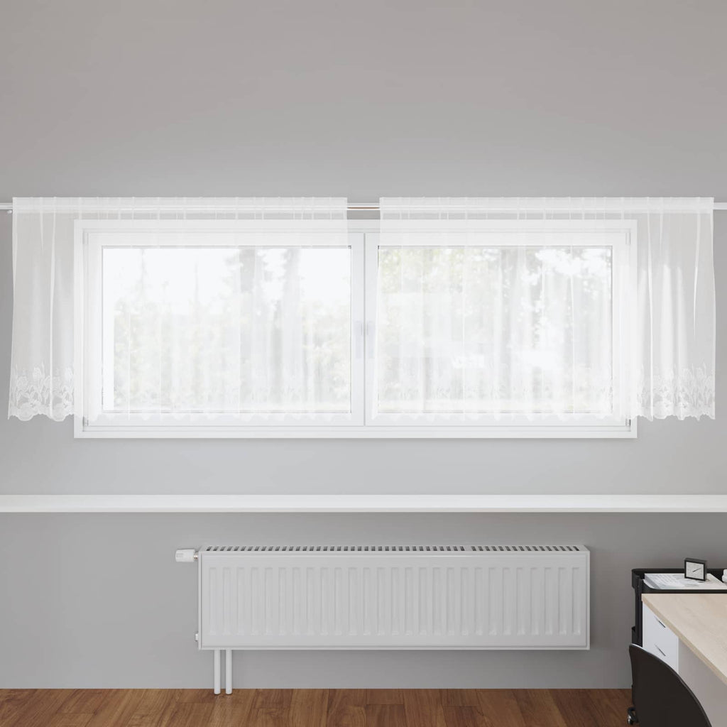Vidaxl kantgordijn met gordijnen bloemen wit 120 x 300 cm polyester