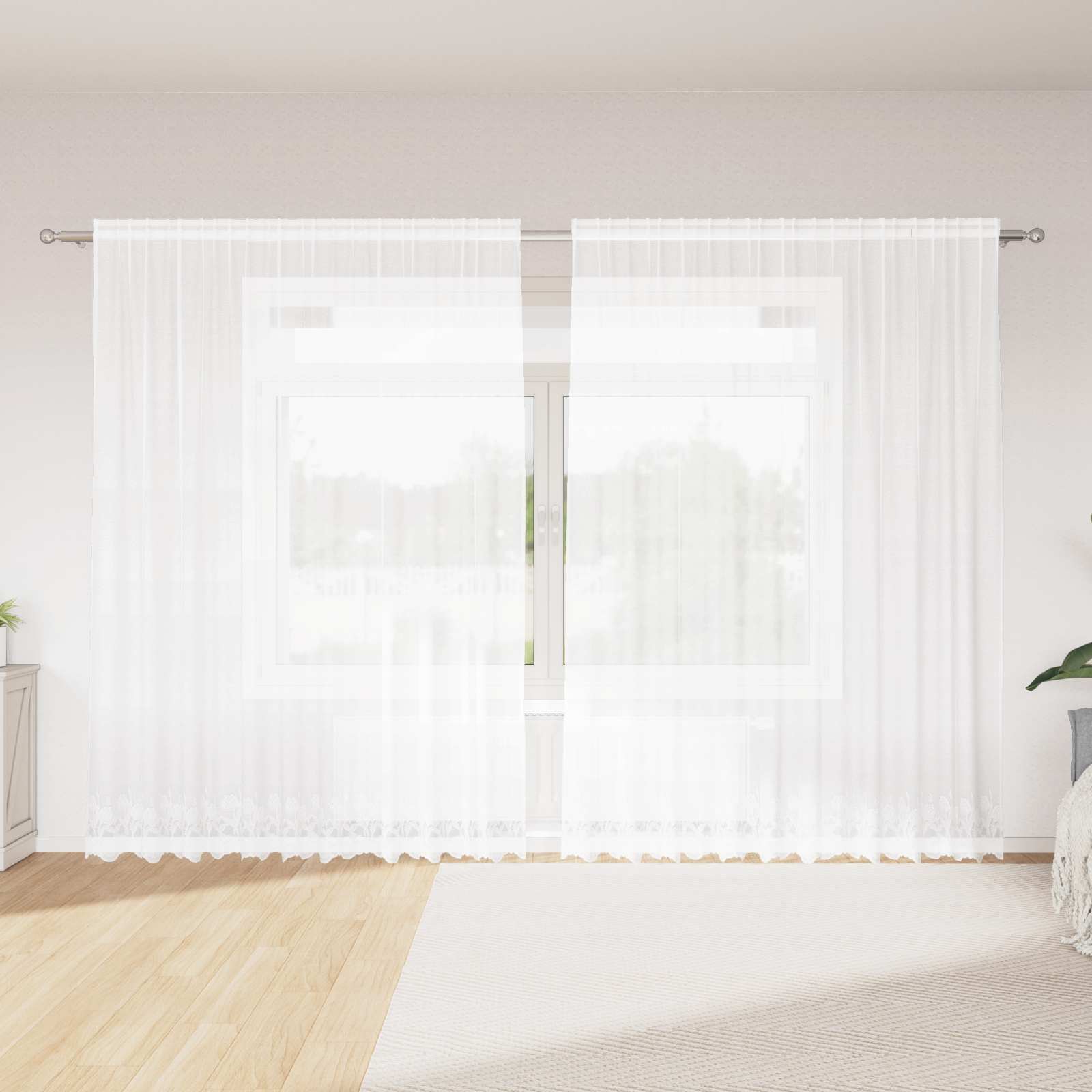 Vidaxl kantgordijn met gordijnen bloemen wit 200 x 300 cm polyester
