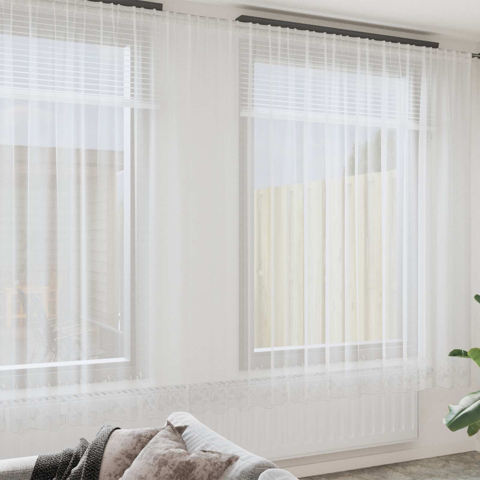 Vidaxl kantgordijn met gordijnen bloemen wit 260 x 500 cm polyester