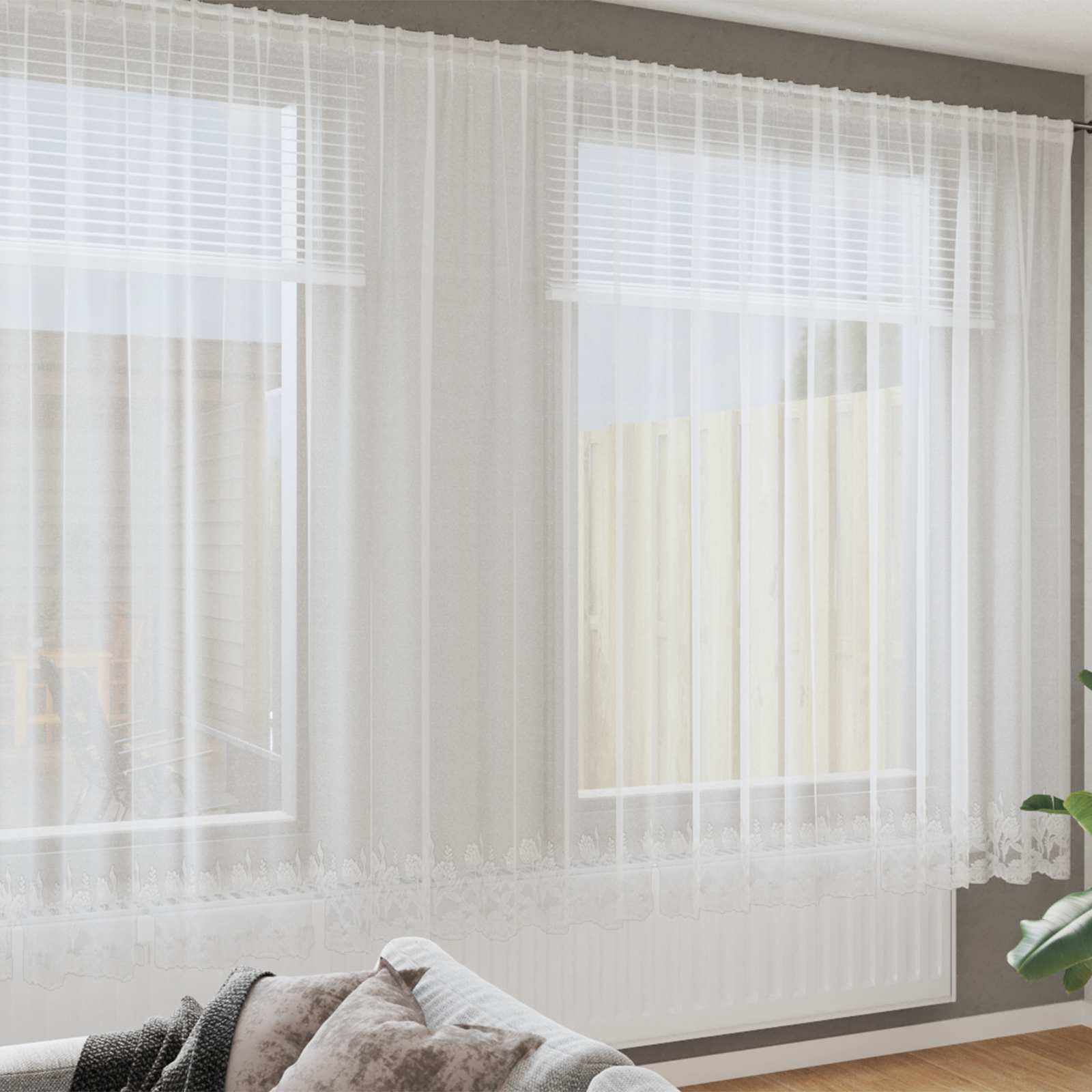 Vidaxl kantgordijn met gordijnen bloemen wit 245 x 600 cm polyester