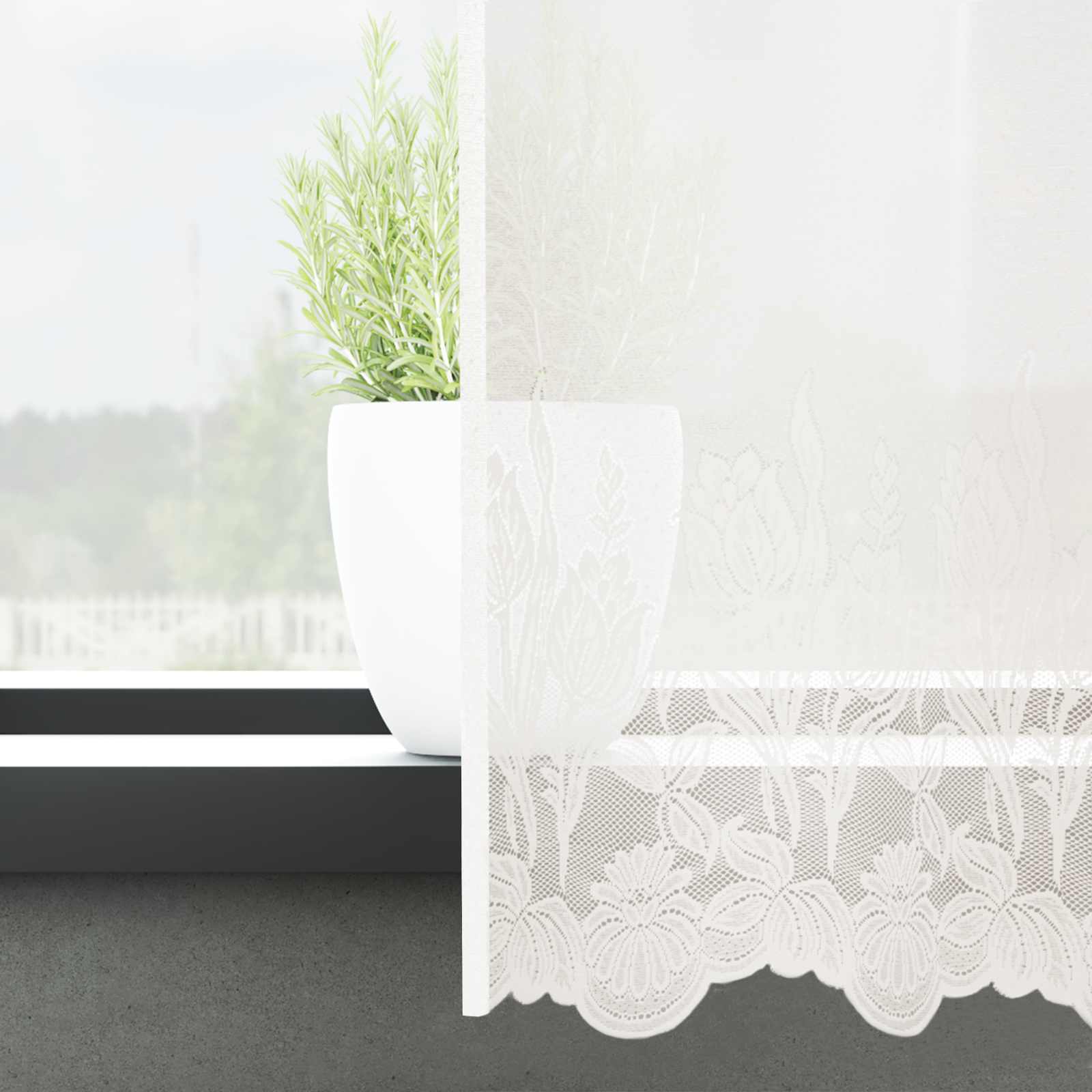 Vidaxl kantgordijn met gordijnen bloemen wit 140 x 750 cm polyester