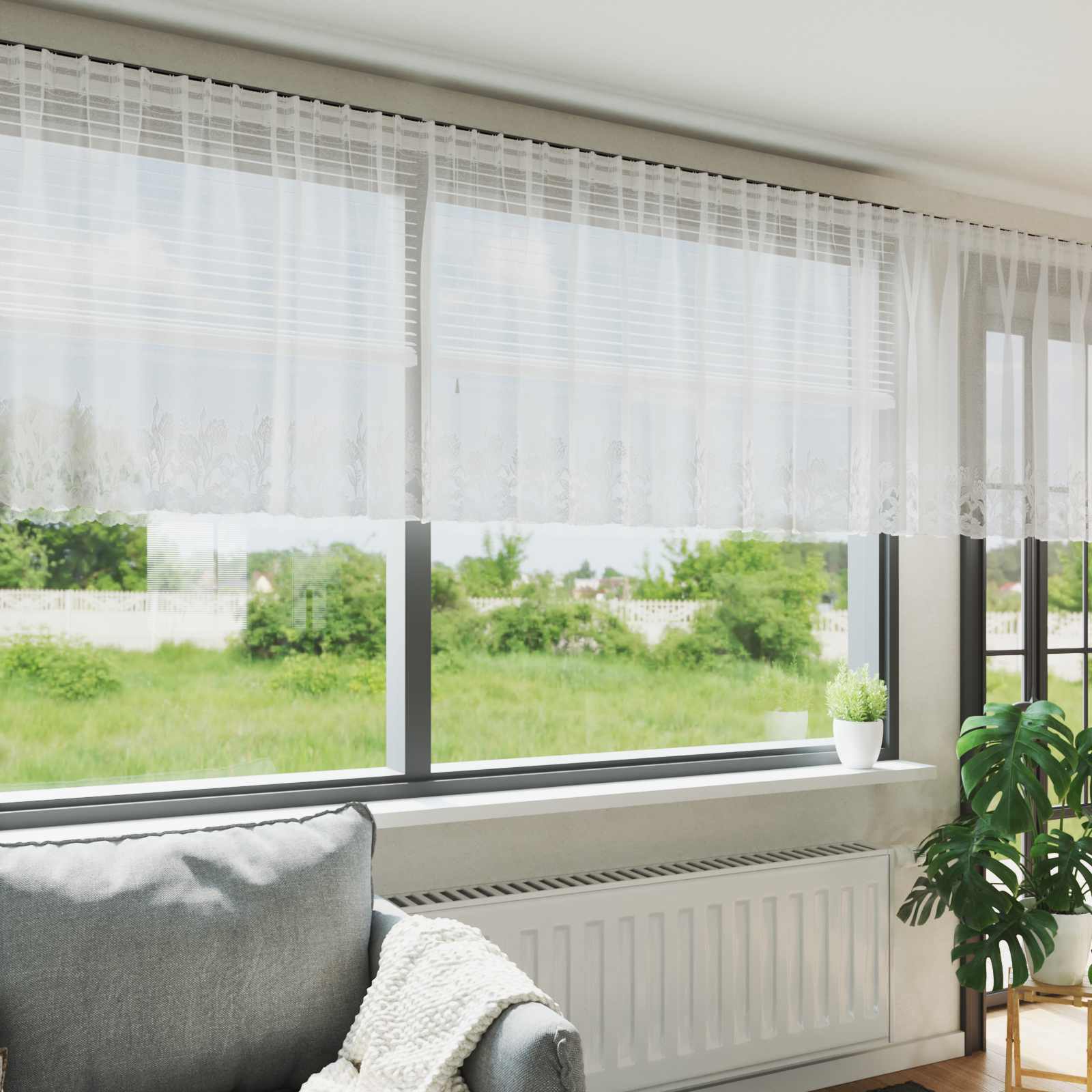 Vidaxl kantgordijn met gordijnen bloemen wit 80 x 900 cm polyester