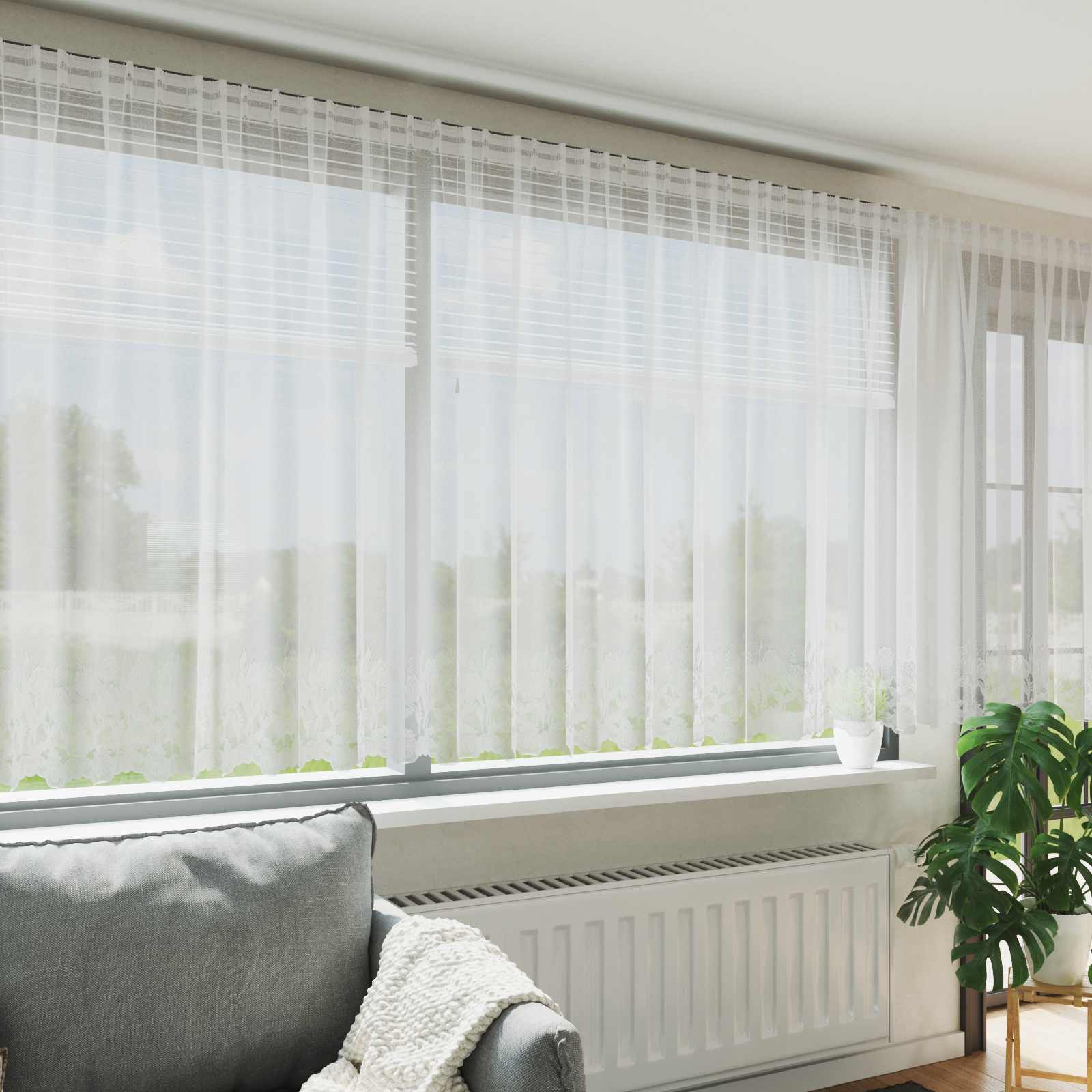 Vidaxl kantgordijn met gordijnen bloemen wit 180 x 900 cm polyester