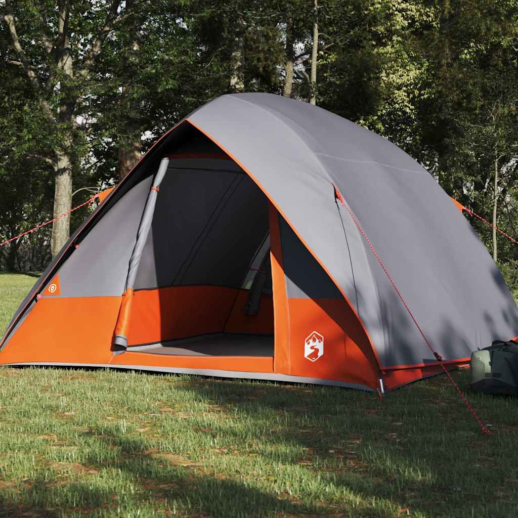 Vidaxl kamperen tent 4-persoons grijs en oranje taft waterdicht