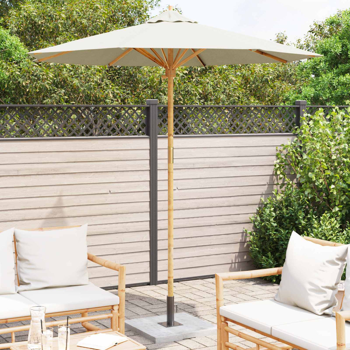 Vidaxl tuinparasol rond ø 217 x 230 cm bamboe crèmewit