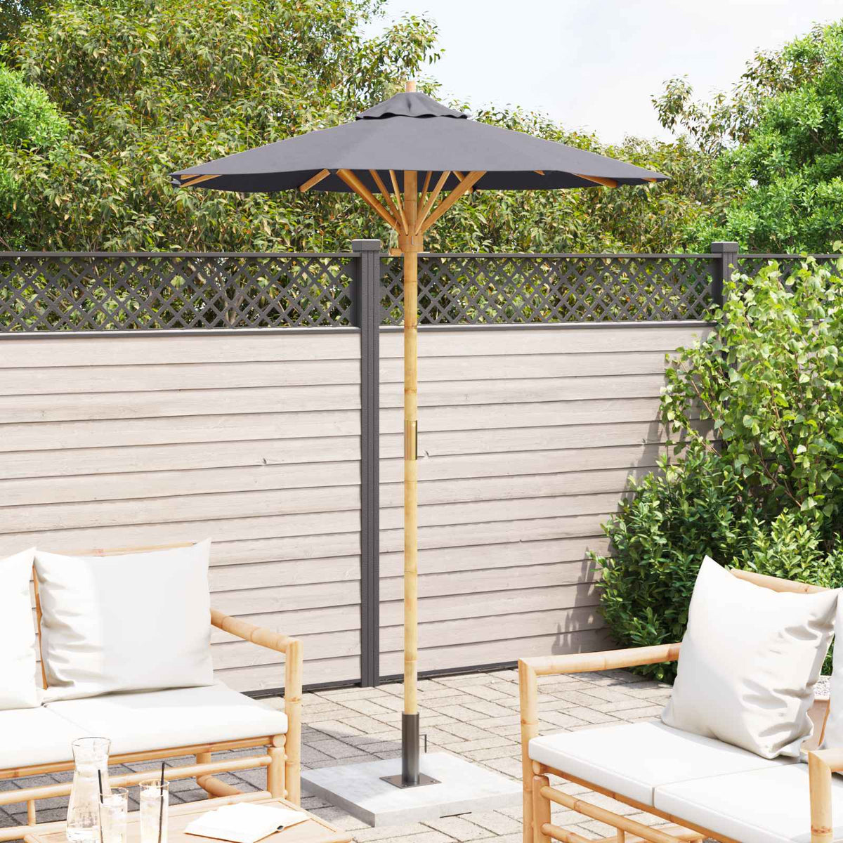 Vidaxl tuinparasol rond ø 150 x 210 cm bamboe donkergrijs