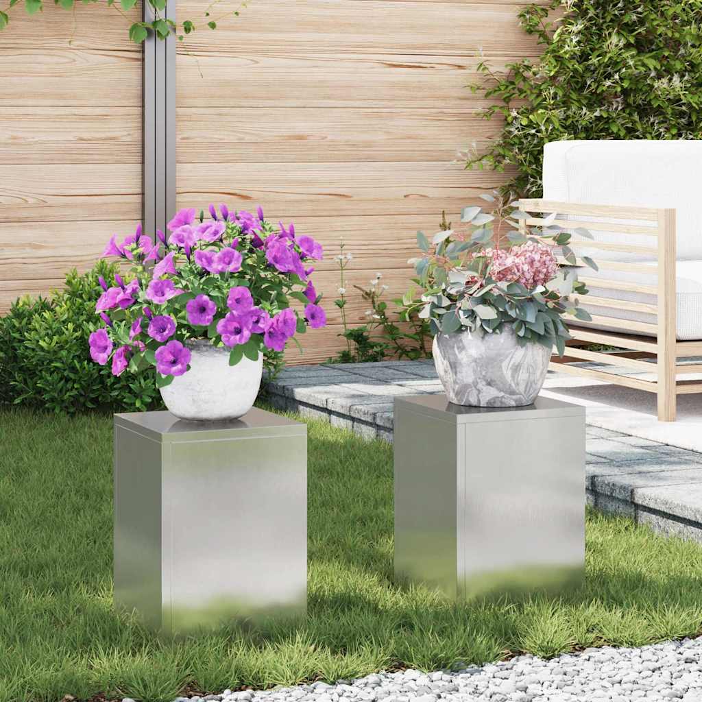 Vidaxl plantenstandaard 2 st zilver 24 x 24 x 35 cm roestvrij staal