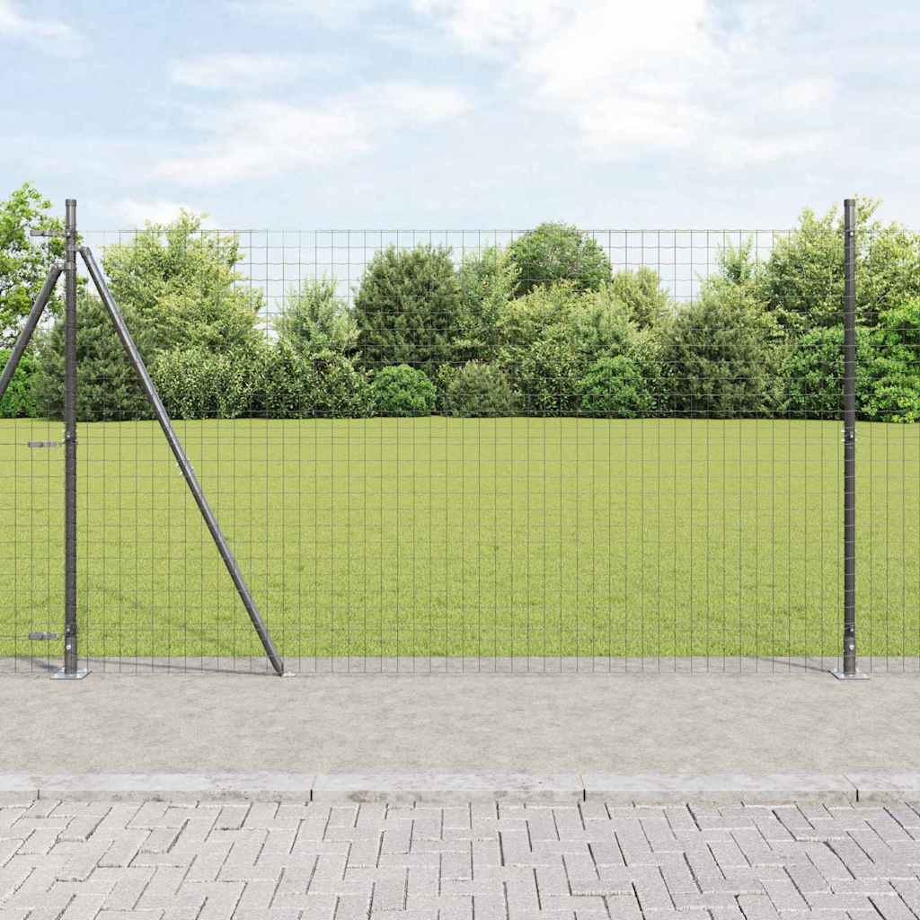 Vidaxl hekpaal met betonnen voet 7 st grijs gepoedercoat staal