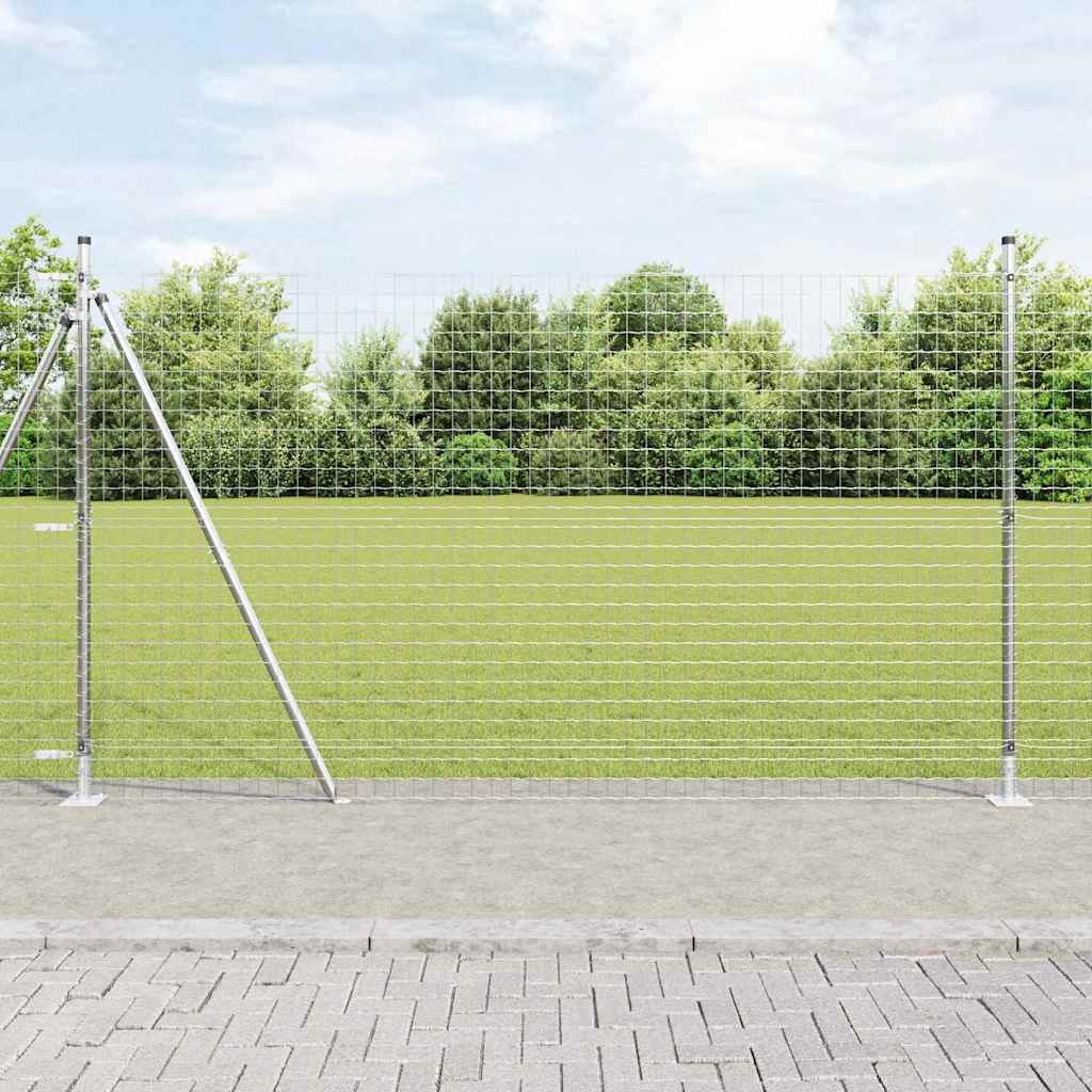 Vidaxl hekpaal met betonnen voet 13 st zilver gepoedercoat staal