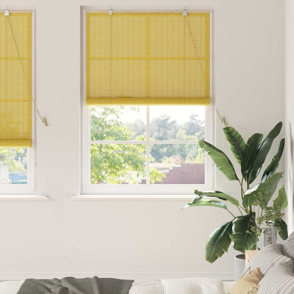 Vidaxl rolgordijn met gordijnen geel 120 x 220 cm bamboe