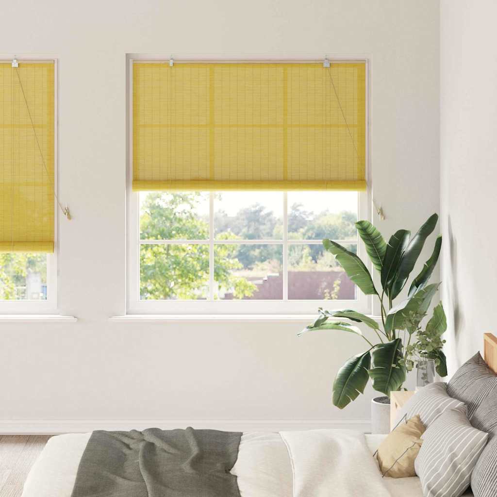 Vidaxl rolgordijn met gordijnen geel 140 x 220 cm bamboe