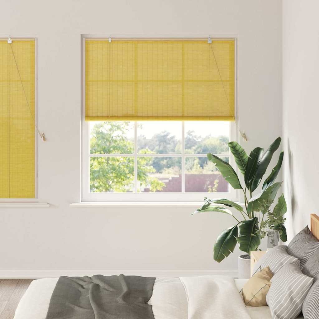 Vidaxl rolgordijn met gordijnen geel 150 x 160 cm bamboe