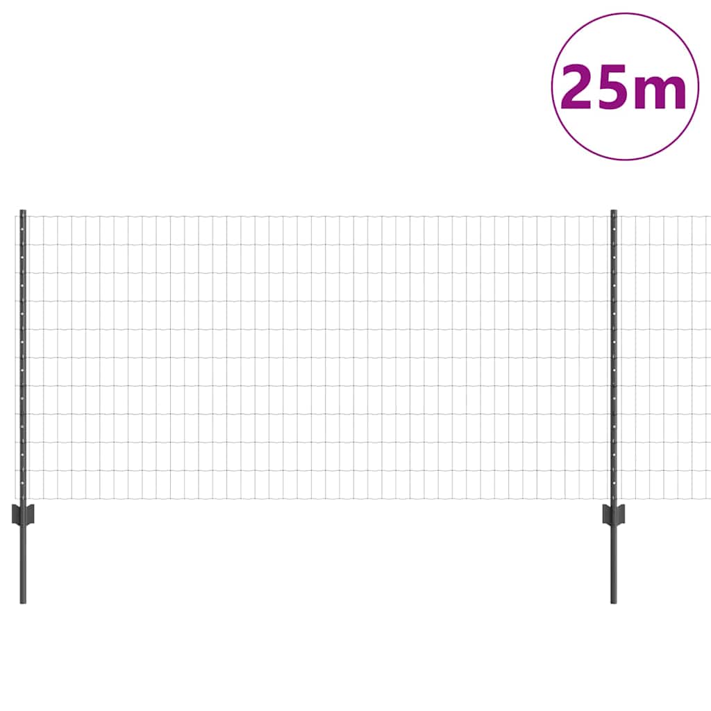 Vidaxl hek met paal grijs 1 x 25 m staal en pvc