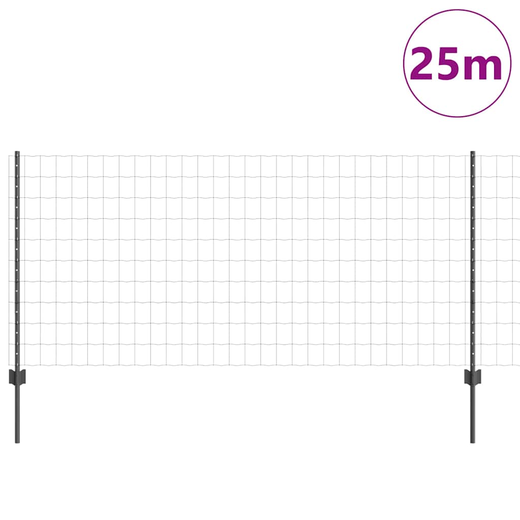Vidaxl hek met paal grijs 1 x 25 m staal en pvc