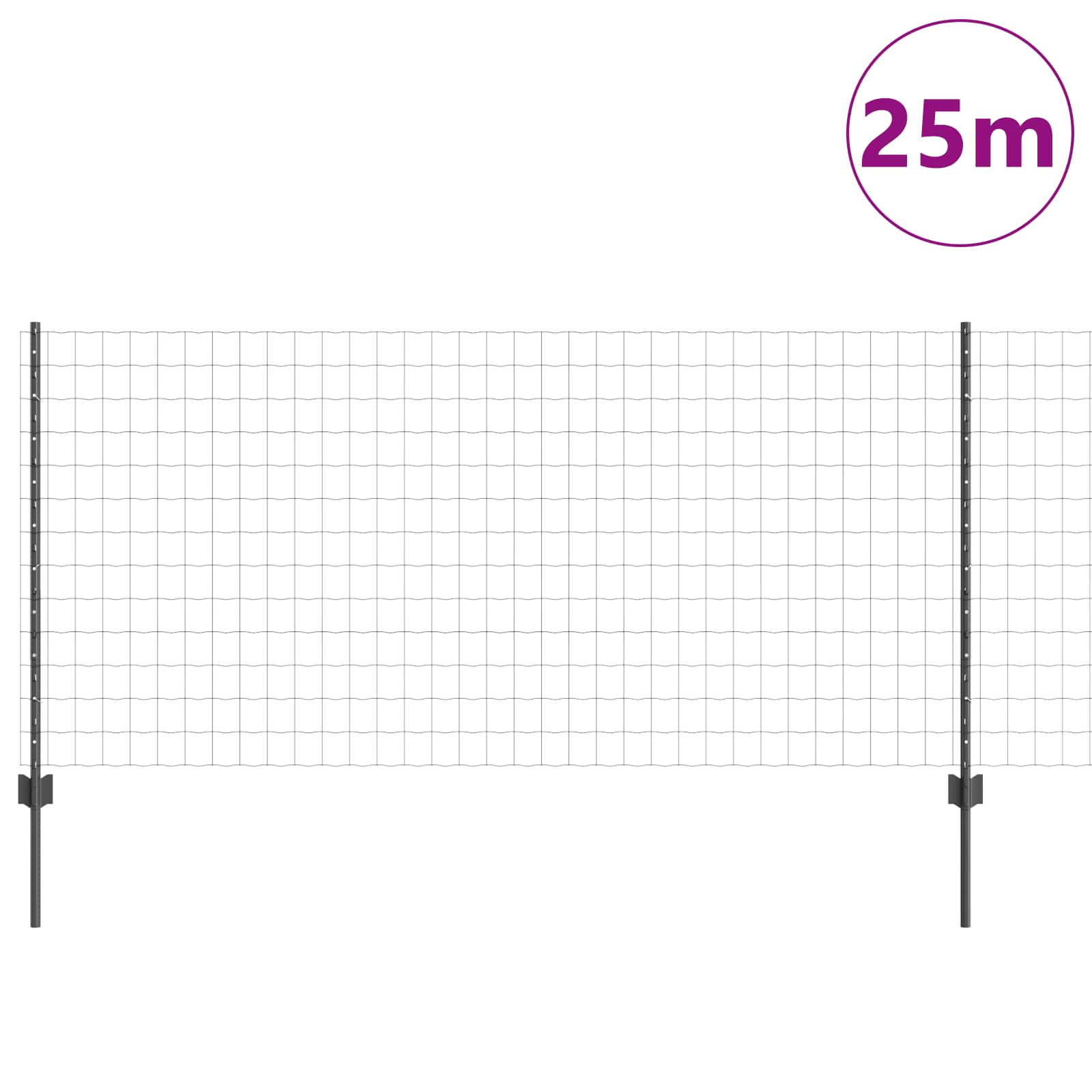 Vidaxl hek met paal grijs 1 x 25 m staal