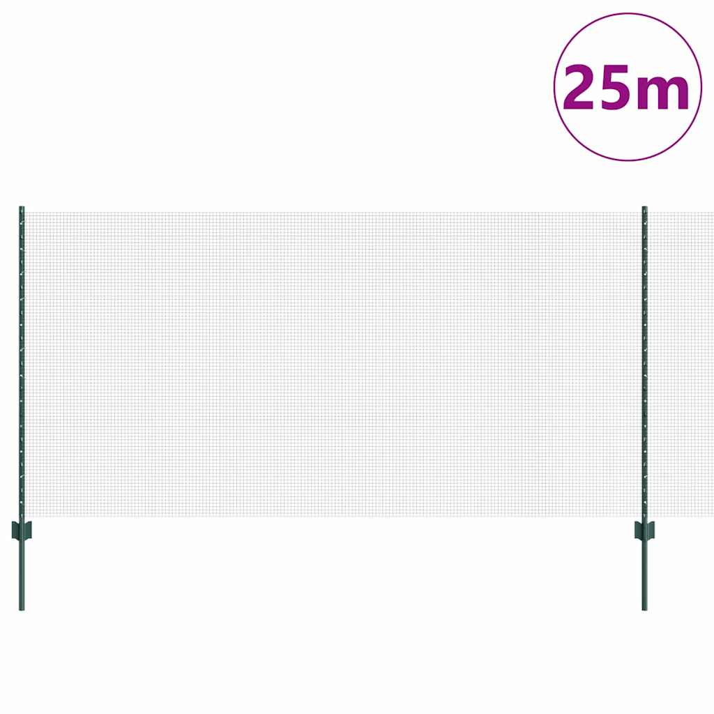 Vidaxl hek met paal groen 1,2 x 25 m staal en pvc