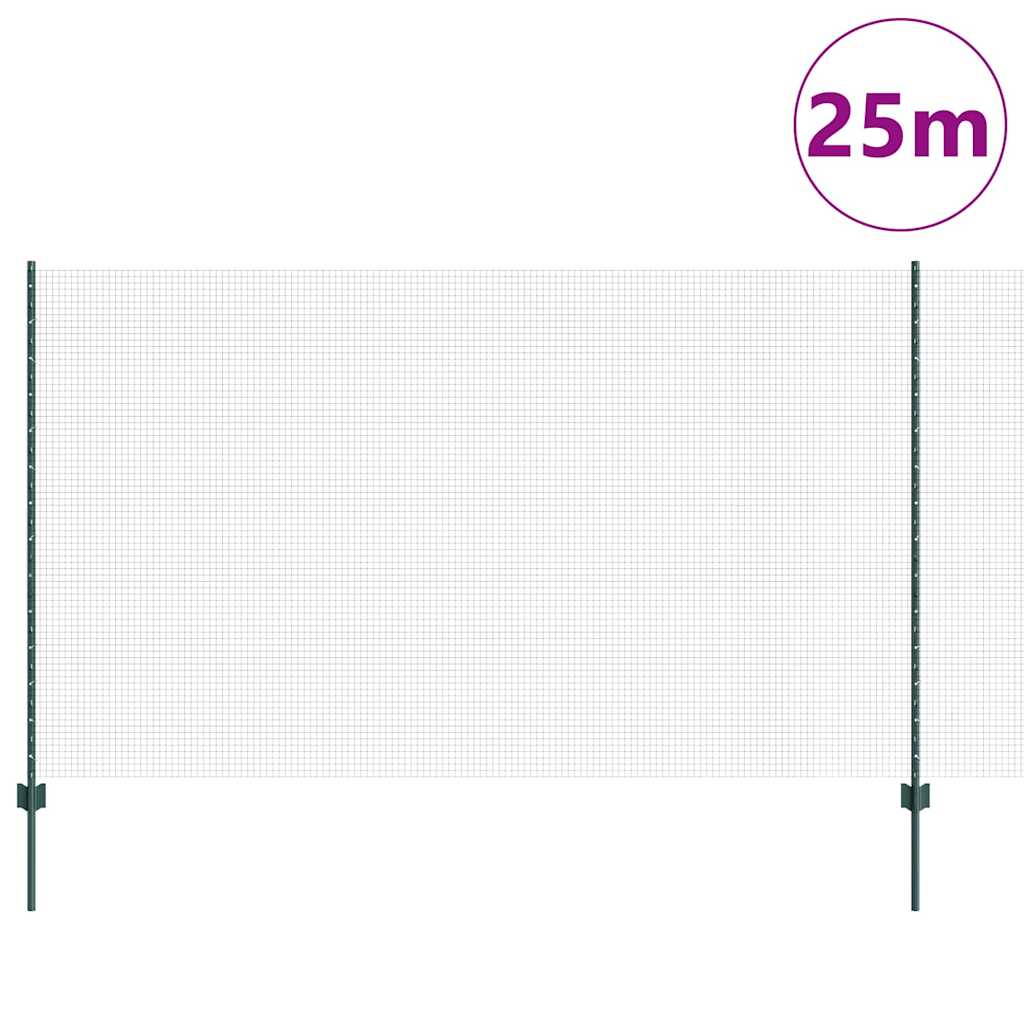 Vidaxl hek met paal groen 1,4 x 25 m staal en pvc