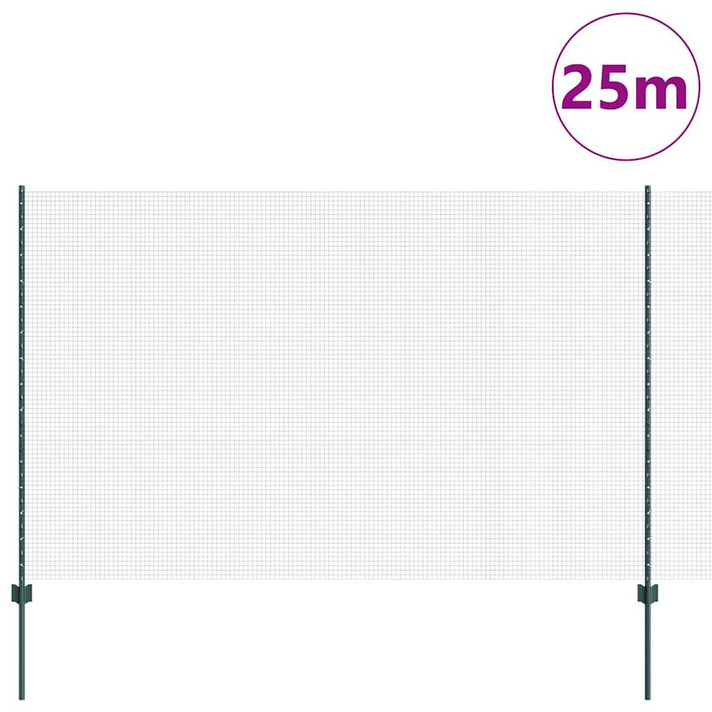 Vidaxl hek met paal groen 1,5 x 25 m staal en pvc