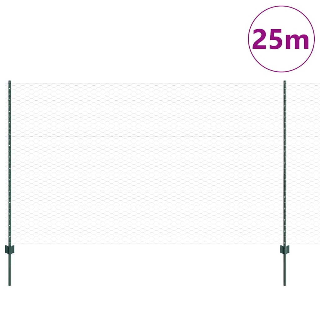 Vidaxl hek met paal groen 1,4 x 25 m staal