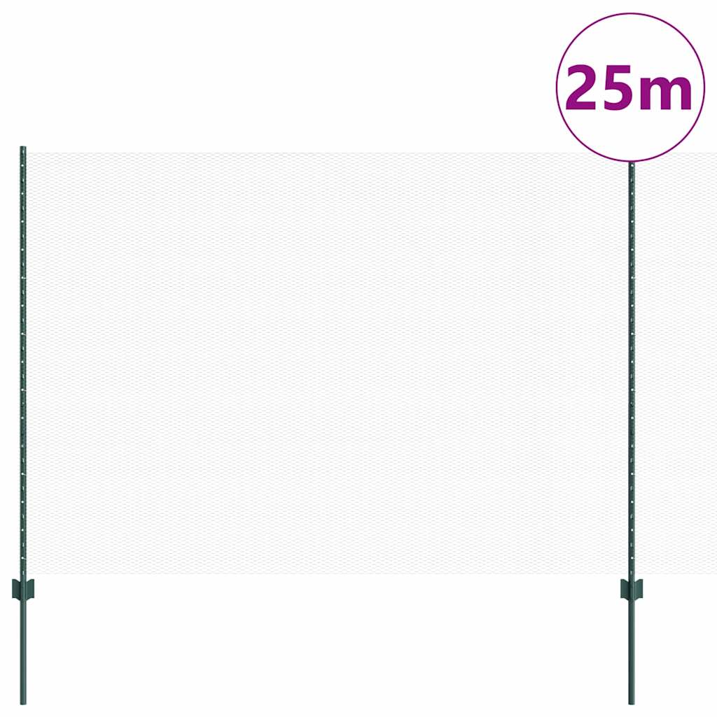 Vidaxl hek met paal groen 1,6 x 25 m staal en pvc