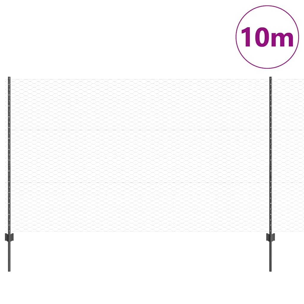 Vidaxl hek met paal grijs 1,4 x 10 m staal en pvc