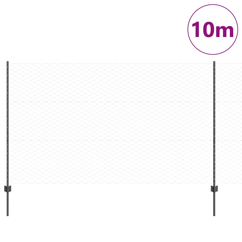 Vidaxl hek met paal grijs 1,4 x 10 m staal en pvc