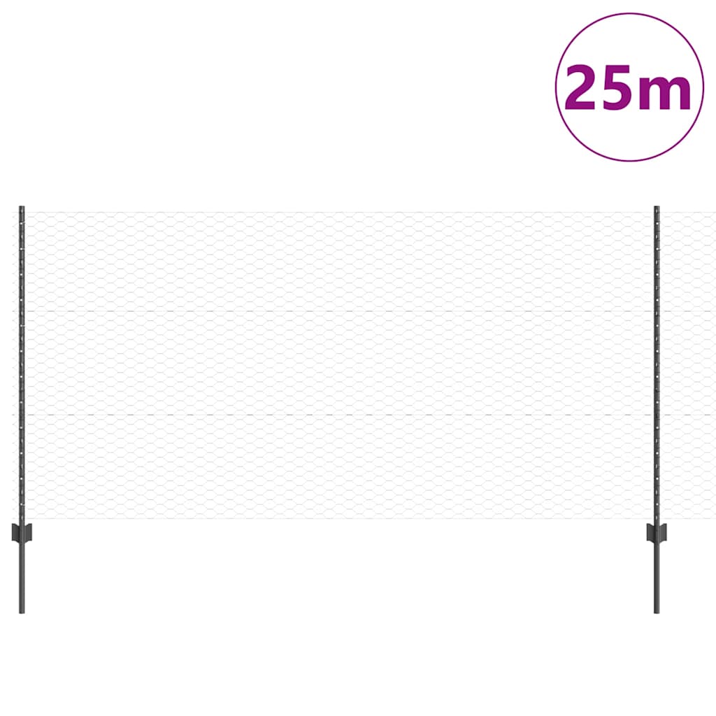 Vidaxl hek met paal grijs 1,2 x 25 m staal