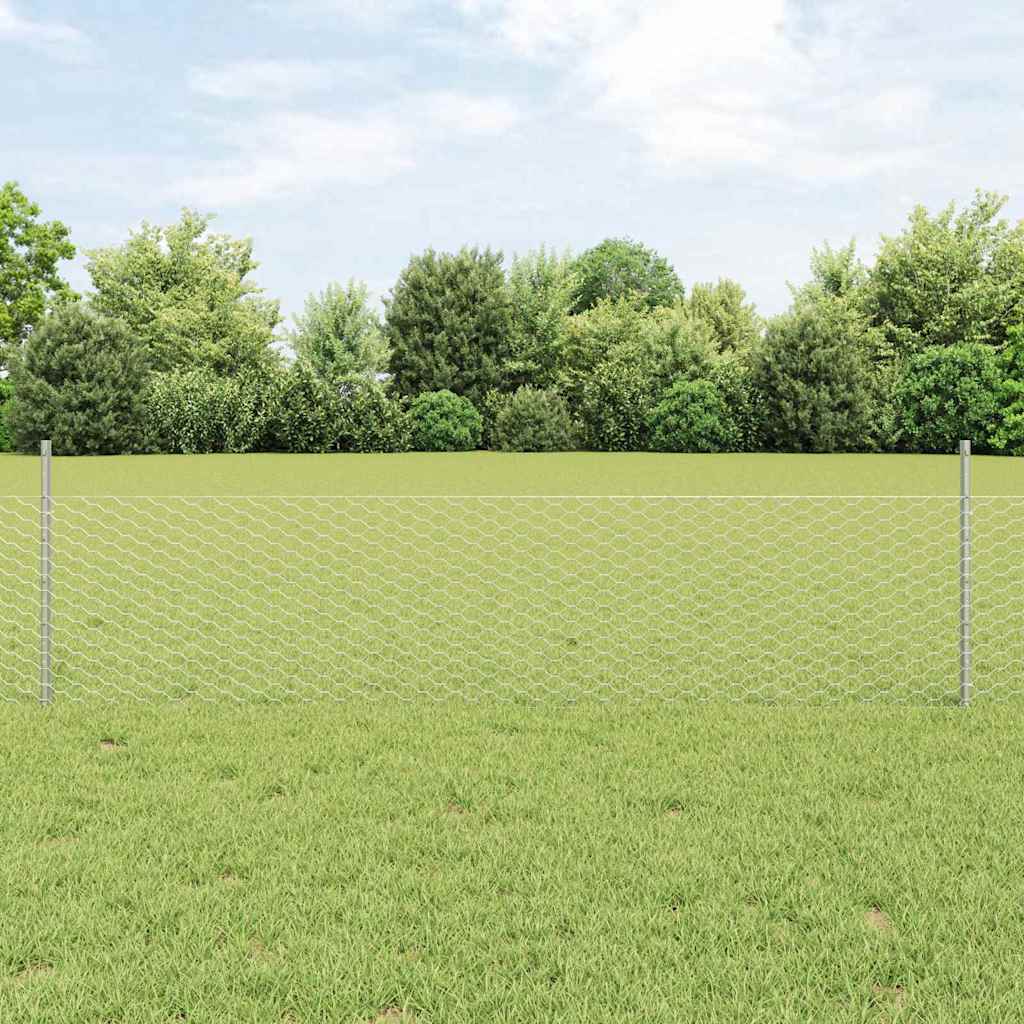 Vidaxl hek met paal zilver 0,5 x 10 m staal