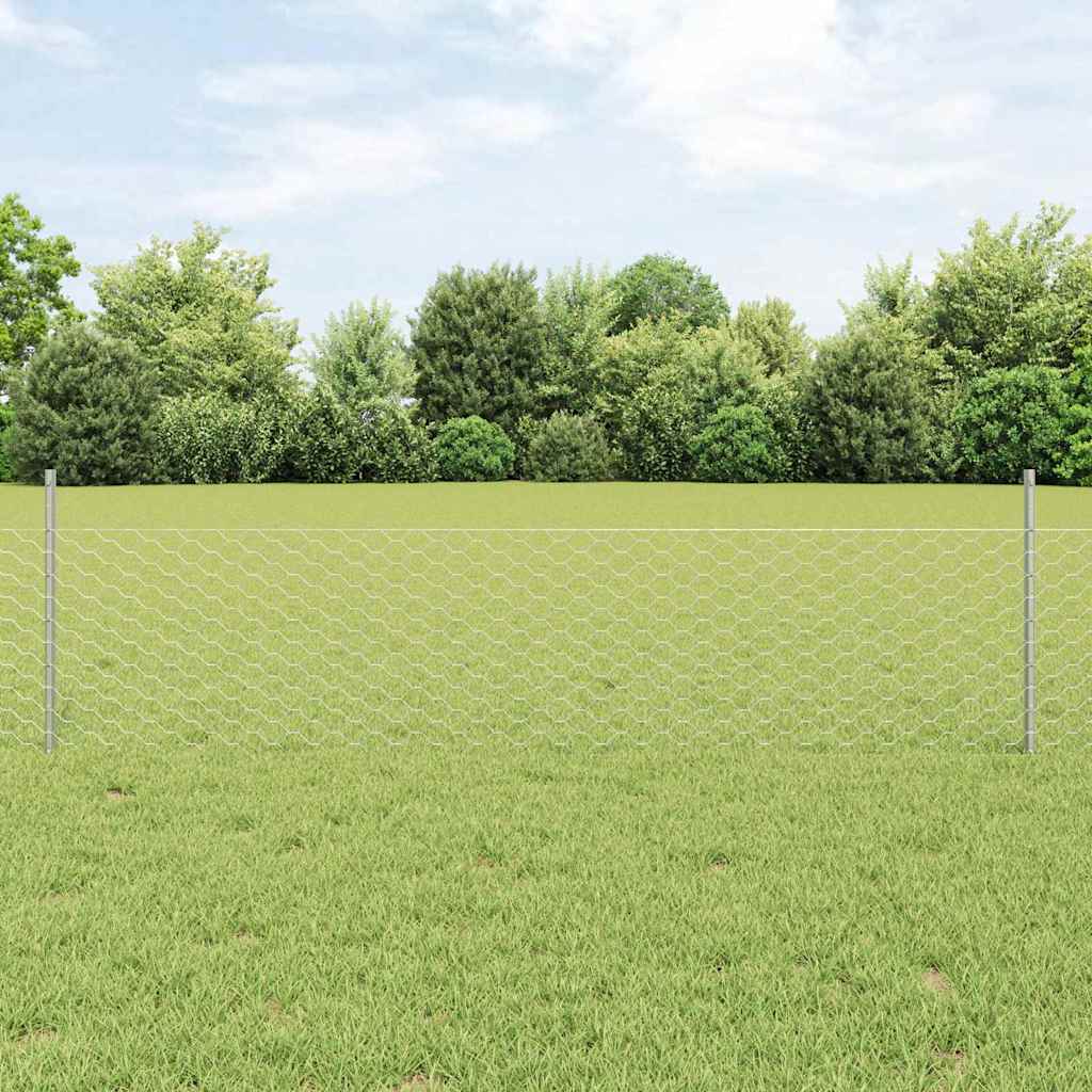 Vidaxl hek met paal zilver 0,5 x 25 m staal