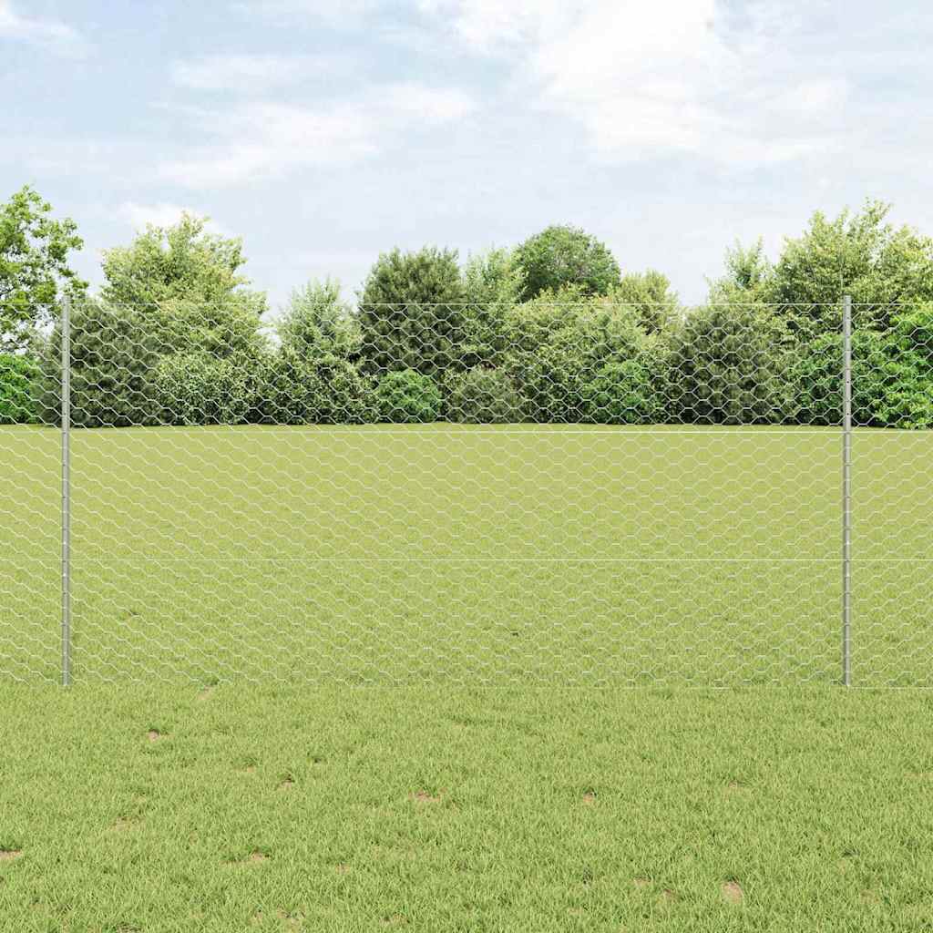 Vidaxl hek met paal zilver 1,2 x 25 m staal