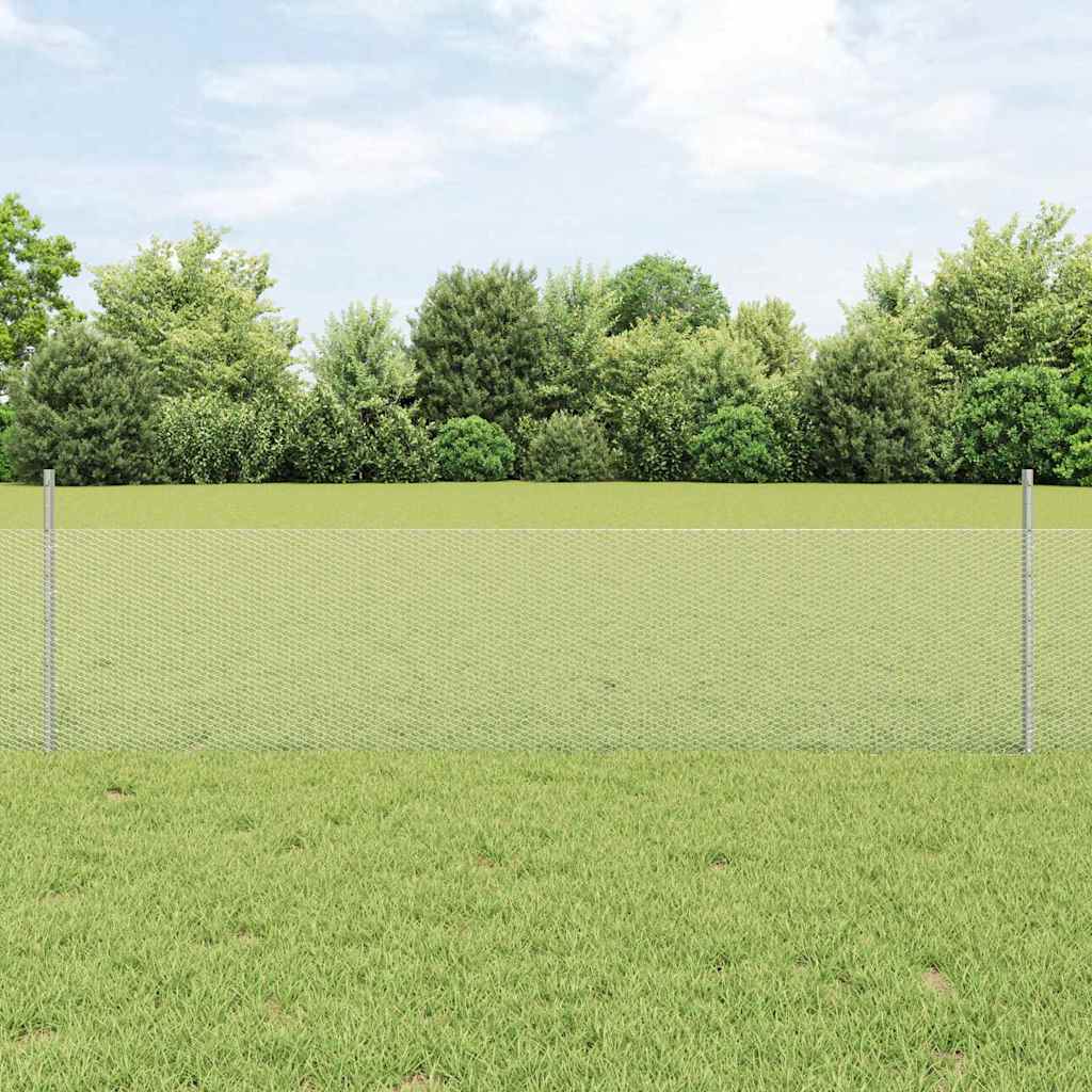 Vidaxl hek met paal zilver 0,5 x 50 m staal