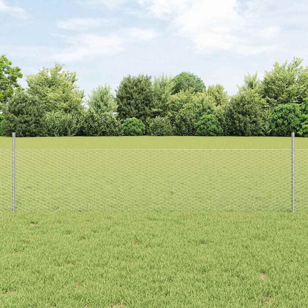 Vidaxl hek met paal zilver 0,5 x 50 m staal