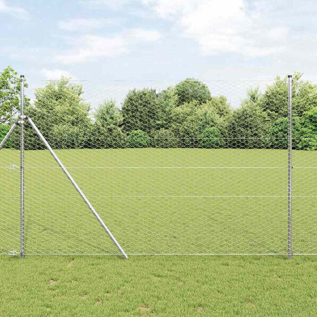 Vidaxl hexagon hek zilver 1,5 x 10 m gegalvaniseerd staal