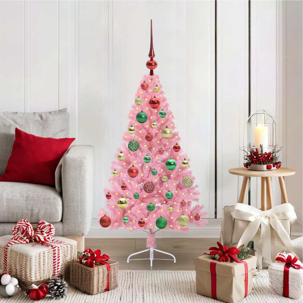 Vidaxl kunstmatig voorverlicht kerstboom roze 120 cm pvc