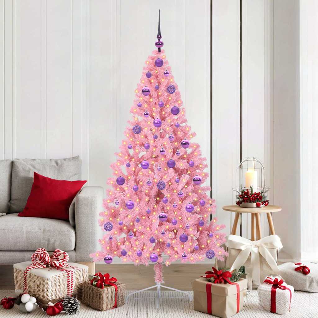 Vidaxl kunstmatig voorverlicht kerstboom roze 180 cm pvc