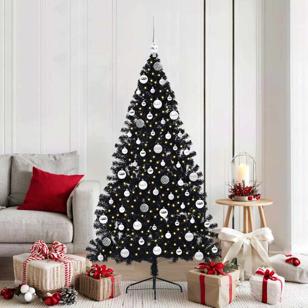 Vidaxl kunstmatig voorverlicht kerstboom zwart 180 cm pvc