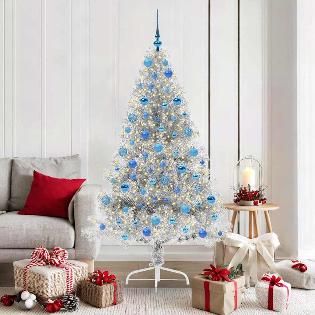 Vidaxl kunstmatig voorverlicht kerstboom zilver 180 cm pet